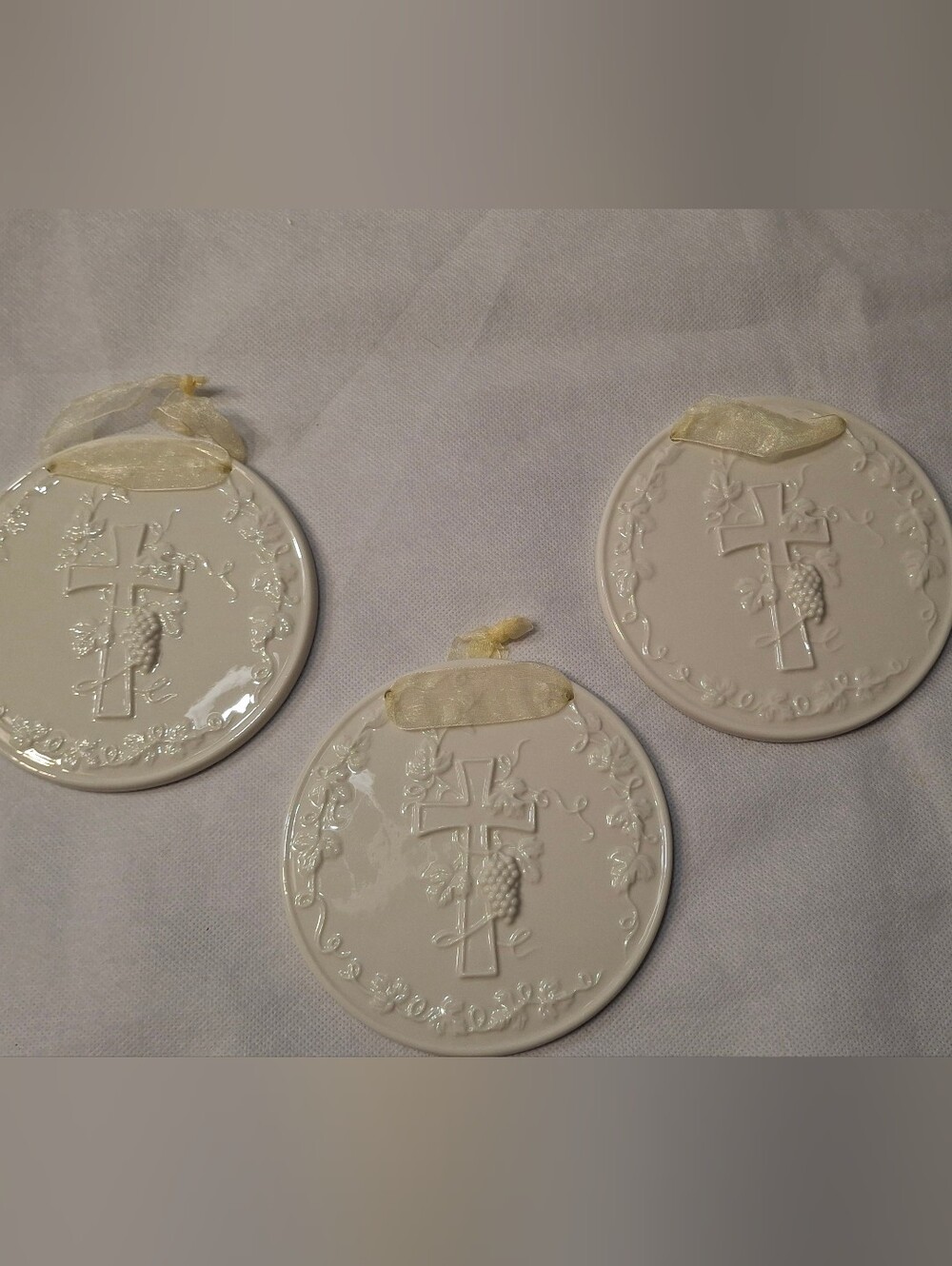 Russ Cozy Cottagecore Set Of 3 White Ceramic Round Christmas Ornament